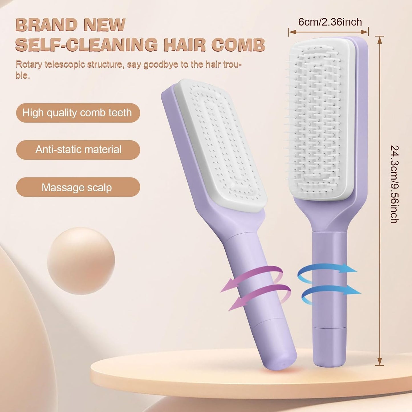 Nouvelle brosse à cheveux autonettoyante rétractable à poils de brosse rétractables