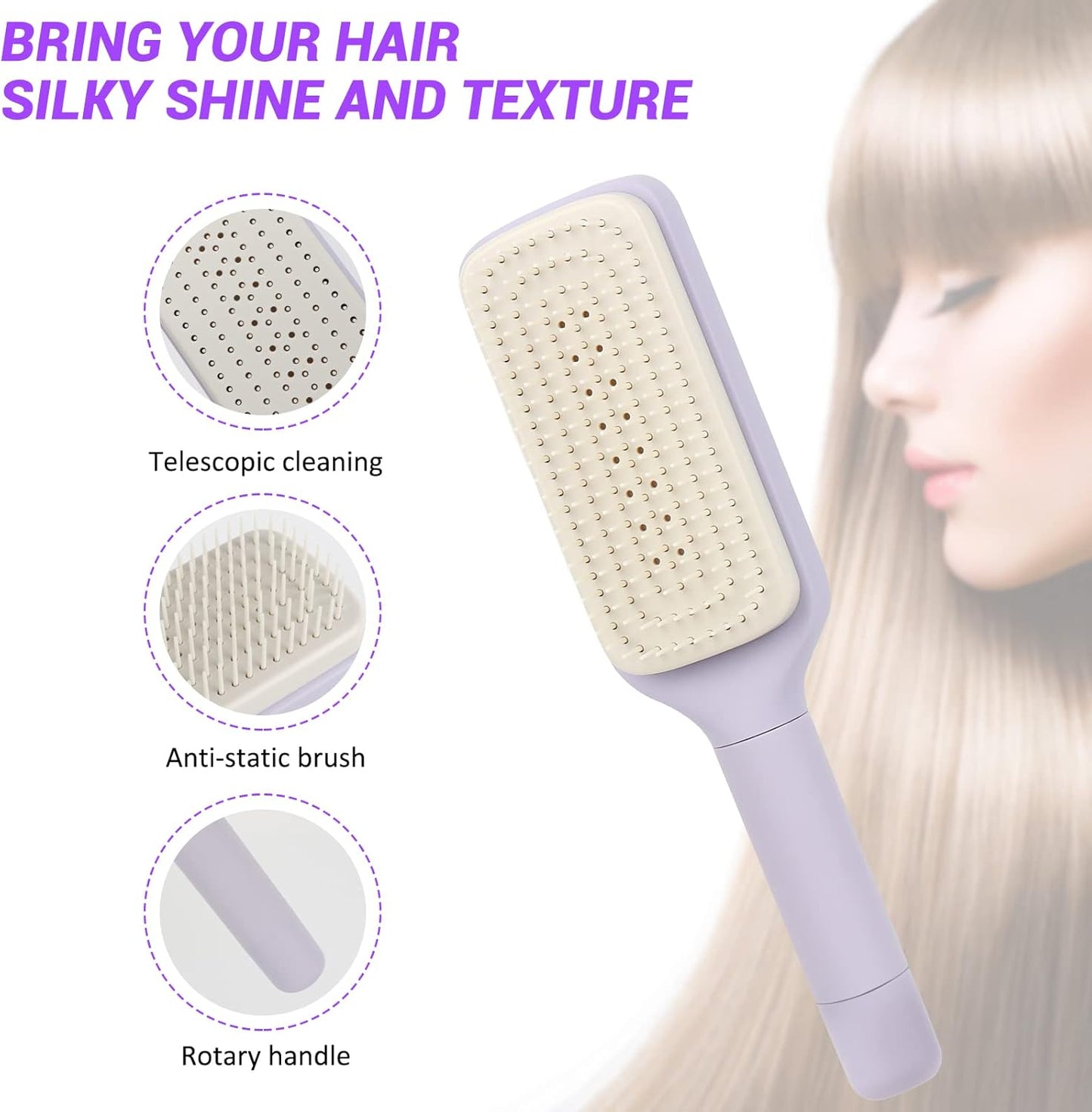 Nouvelle brosse à cheveux autonettoyante rétractable à poils de brosse rétractables